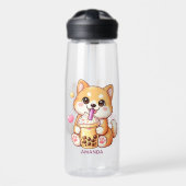 Cute Shiba Inu Dog Drinking Bubble Tea Add Name ウォーターボトル (正面)