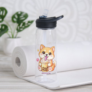  Cute Shiba Inu Dog Drinking Bubble Tea Add Name ウォーターボトル