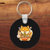 Cute Shiba Inu Dog Ramen Noodles Bowl Anime Kawaii キーホルダー (正面)
