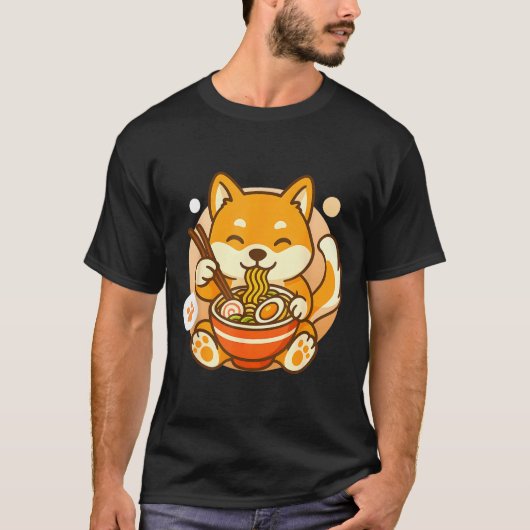 Cute Shiba Inu Dog Ramen Noodles Bowl Anime Kawaii Tシャツ (正面)
