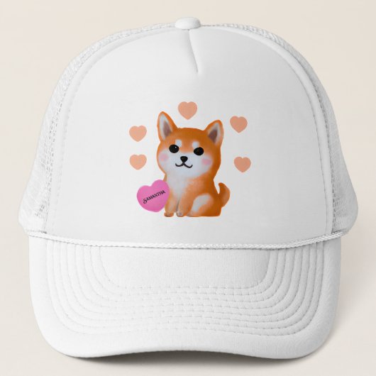 Cute Shiba Inu Hearts | For Dog Lover キャップ (正面)