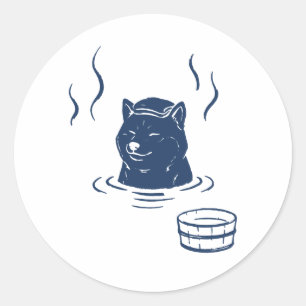 Cute Shiba Inu Onsen Hot Spring Sticker ラウンドシール