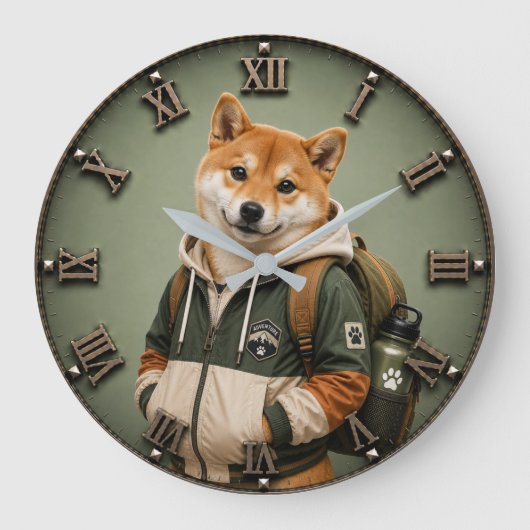 Cute Shiba Inu Puppy ラージ壁時計 (正面)