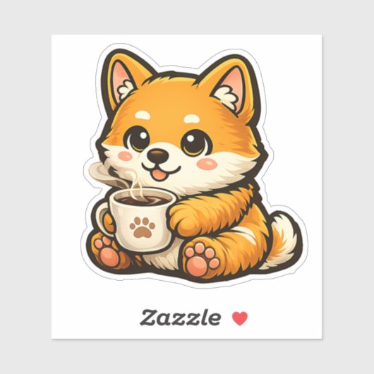 Cute Shiba Inu with Coffee – Cozy Dog Illustration シール (シート)