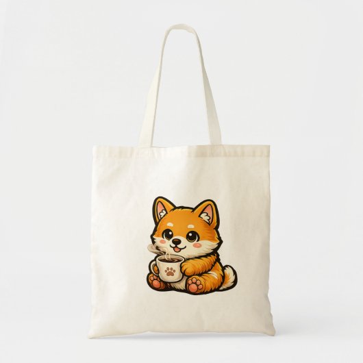 Cute Shiba Inu with Coffee – Cozy Dog Illustration トートバッグ (正面)