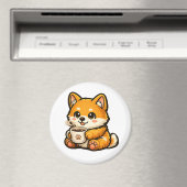 Cute Shiba Inu with Coffee – Cozy Dog Illustration マグネット (インサイチュ (食洗機))