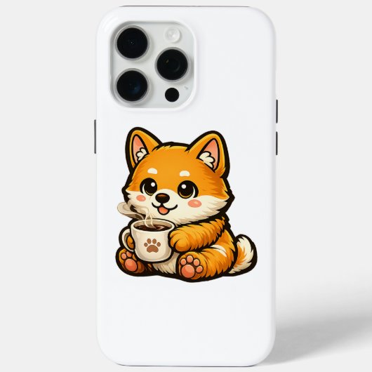 Cute Shiba Inu with Coffee – Cozy Dog Illustration Case-Mate iPhoneケース (裏面)