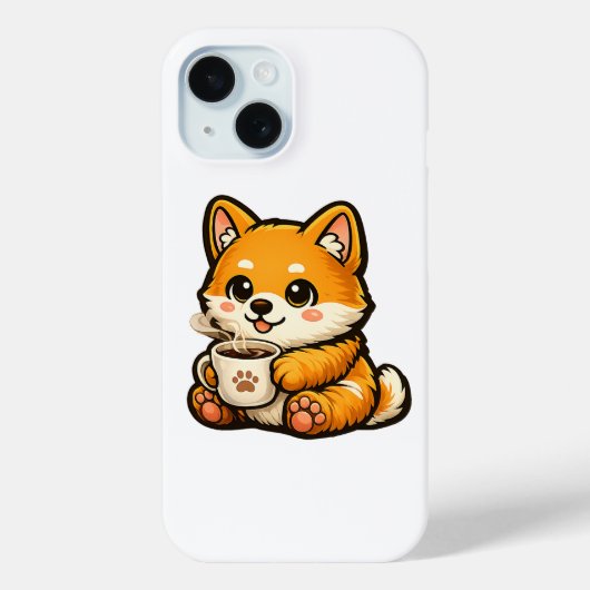 Cute Shiba Inu with Coffee – Cozy Dog Illustration Case-Mate iPhoneケース (裏面)