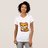 Cute Shiba Inu with Coffee – Cozy Dog Illustration Tシャツ (正面フル)