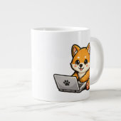 Cute Shiba Inu with Laptop – Cozy Dog Illustration ジャンボコーヒーマグカップ (正面右)