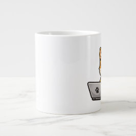 Cute Shiba Inu with Laptop – Cozy Dog Illustration ジャンボコーヒーマグカップ