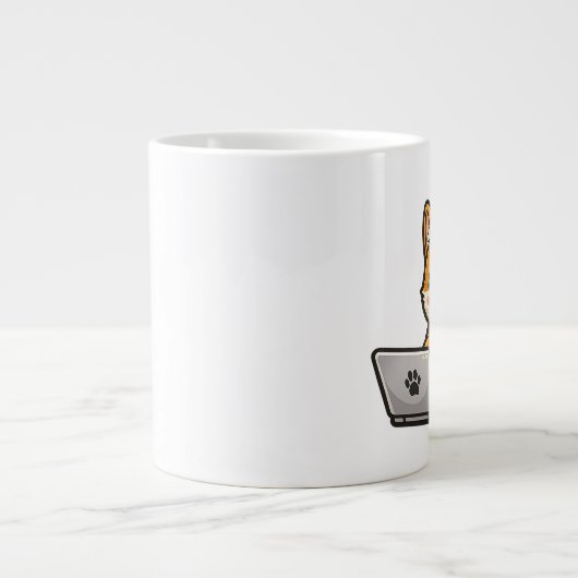 Cute Shiba Inu with Laptop – Cozy Dog Illustration ジャンボコーヒーマグカップ (正面)