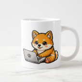 Cute Shiba Inu with Laptop – Cozy Dog Illustration ジャンボコーヒーマグカップ (右)