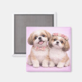 Cute Shih Tzu Couple Valentine Illustration マグネット (正面/裏面)