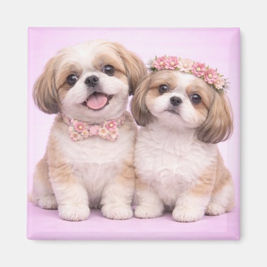 Cute Shih Tzu Couple Valentine Illustration マグネット (正面)
