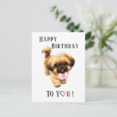 Cute Shih Tzu Happy Birthday Puppy Dog Postcard  ポストカード (スタンド正面)