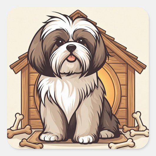 Cute Shih Tzu Illustration スクエアシール