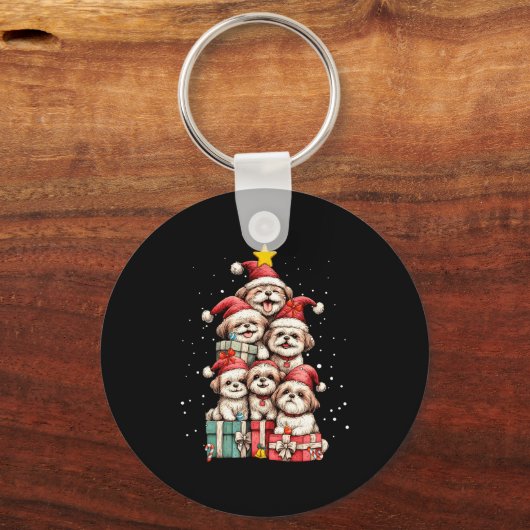 Cute Shih Tzu Le Dog Christmas Tree Xmas Hat Long  キーホルダー (正面)
