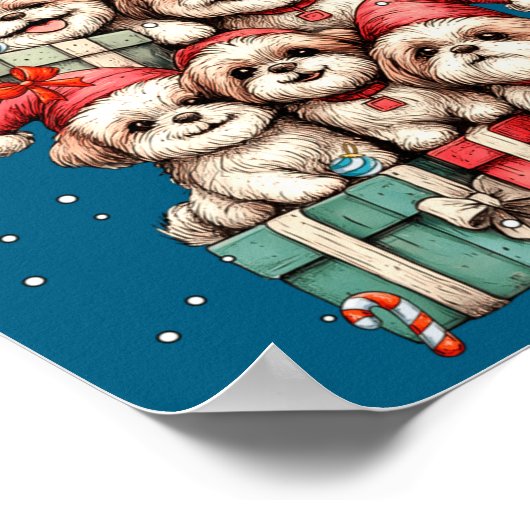 Cute Shih Tzu Le Dog Christmas Tree Xmas Hat Long ポスター (角)