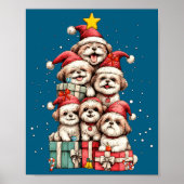 Cute Shih Tzu Le Dog Christmas Tree Xmas Hat Long  ポスター (正面)