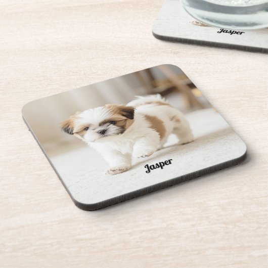 Cute Shih Tzu Personalized Beverage Coaster Set コースター (左側)