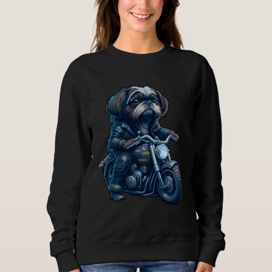Cute Shih Tzu ride on a motorcycle  Christmas スウェットシャツ (正面)