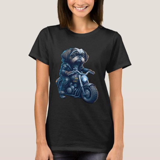 Cute Shih Tzu ride on a motorcycle  Christmas Tシャツ (正面)