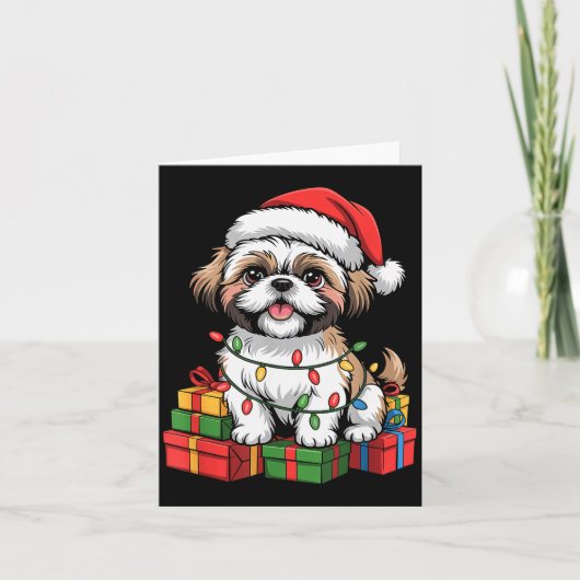 Cute Shih Tzu Santa Hat Christmas Xmas Dog Lovers  カード (正面)