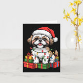 Cute Shih Tzu Santa Hat Christmas Xmas Dog Lovers  カード (黄色い花)