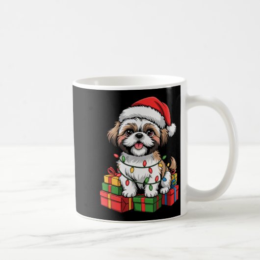 Cute Shih Tzu Santa Hat Christmas Xmas Dog Lovers コーヒーマグカップ (右)