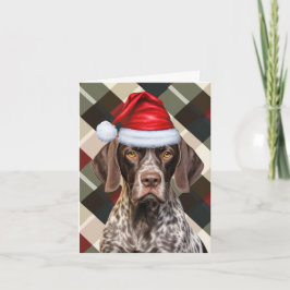 Cute Shorthair Pointer Santa Dog Red Green Plaid シーズンカード