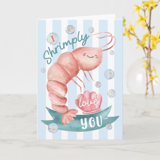 Cute Shrimp Valentine’s Card – I Shrimply Love You カード (黄色い花)