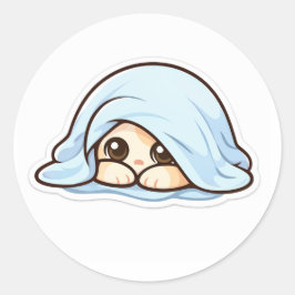Cute Shy Kawaii Baby Under Blanket – Cozy Adorable ラウンドシール