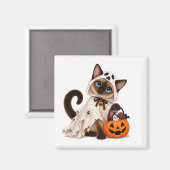 Cute Siamese Cat Ghost Halloween マグネット (正面/裏面)