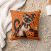 Cute Siamese Cat Witch Halloween クッション (ブランケット)
