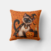 Cute Siamese Cat Witch Halloween クッション (裏面)