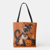 Cute Siamese Cat Witch Halloween トートバッグ (裏面)