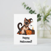 Cute Siamese Cat Witch Halloween ポストカード (スタンド正面)