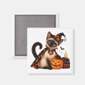 Cute Siamese Cat Witch Halloween マグネット (正面/裏面)