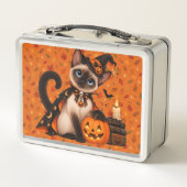 Cute Siamese Cat Witch Halloween メタルランチボックス (裏面)