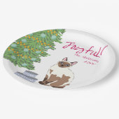 Cute Siamese Cat with Tuna Joyful Christmas ペーパープレート (アングル)