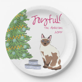Cute Siamese Cat with Tuna Joyful Christmas  ペーパープレート