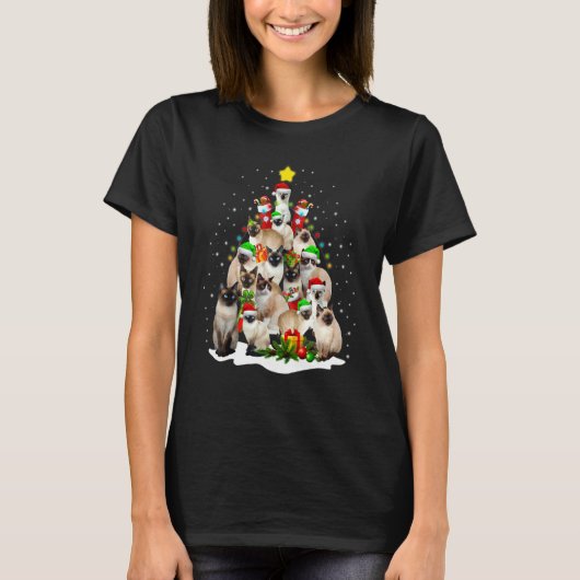 Cute Siamese Cats Tree Merry Christmas Cat trendin Tシャツ (正面)
