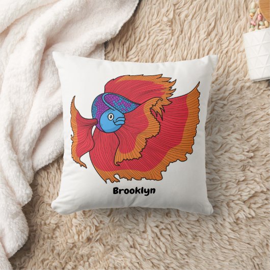 Cute Siamese fighting fish betta cartoon クッション (ブランケット)