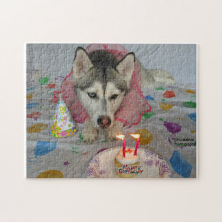 Cute Siberian Husky Birthday Puzzle ジグソーパズル