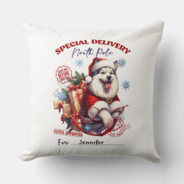 Cute Siberian Husky Christmas Throw Pillow クッション