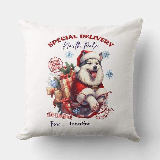 Cute Siberian Husky Christmas Throw Pillow クッション (正面)