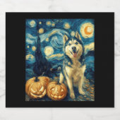 Cute Siberian Husky Dog Halloween Jack O Lantern P スパークリングワインラベル (シングルラベル)