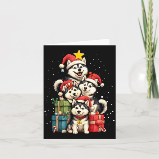 Cute Siberian Husky Le Dog Christmas Tree Xmas Hat カード (正面)
