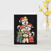 Cute Siberian Husky Le Dog Christmas Tree Xmas Hat カード (黄色い花)